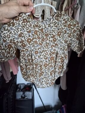 Rylee + Cru Cream Floral Long-Sleeve Romper with Brown Flowers